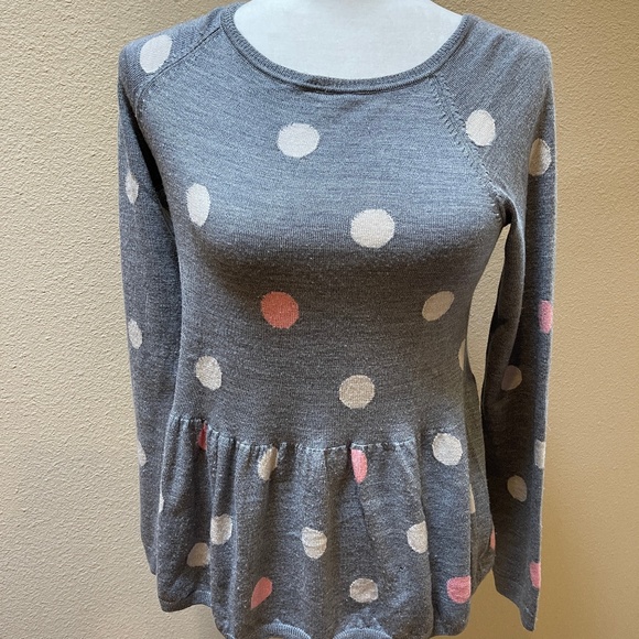 Garnet Hill Sweaters - Garnet Hill Wool Polka Dot Peplum Sweater Size XS